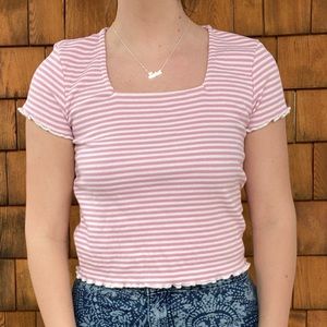Square neck pink striped shirt